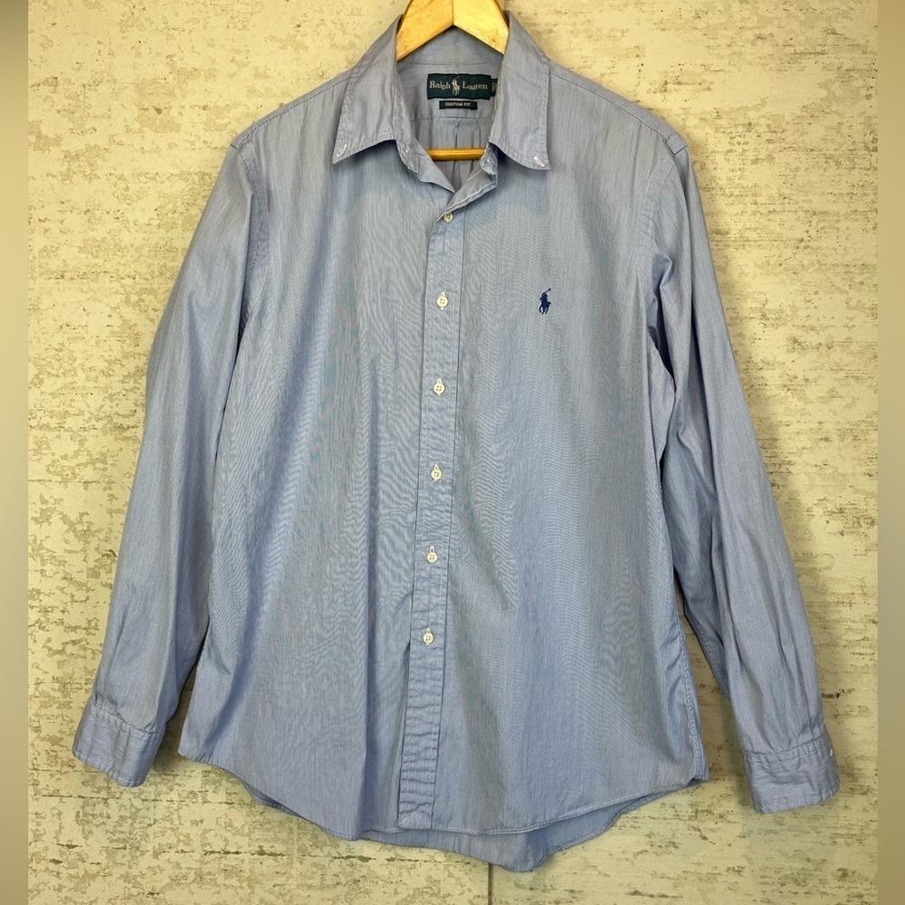 Ralph Lauren Blue Custom Fit Button Down Shirt Size 165 3435 Ralph Lauren Blue Custom Fit Button Down Shirt Size 165 3435